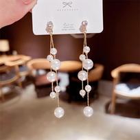 New Long Pearl Tassel Earrings for Women Fairy Crystal Top Dangle Earrings Irregular Pearl Pendants Temperament Wedding Jewelry
