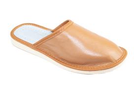 Women's leather flip-flops in a natural color, covered house slippers 37