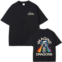 Imagine Dragons Rainbow Laser Skull T-shirts Hip Hop Rock Ban Retro Graphic Print Tees Women Mene Comfortable Cotton Y2K Clothes XS