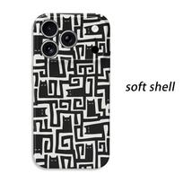 Op Art Geometric Black White Abstract Hidden Cat Print Film Aesthetic Protective Shockproof Bumper Case Cover For iPhone 14 15 16 Pro Max Plus IPHONE17PROMAX