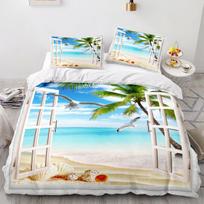 Sea View Coconut Duvet Cover Large Calico Double Size Quilt Bedding Set Single Full Set for Teens Adults Microfiber Single EU single(135x200cm) blue