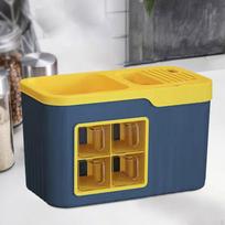 Kitchen Spice Rack Organizer for Dining Room Storage blue yellow 4 grids