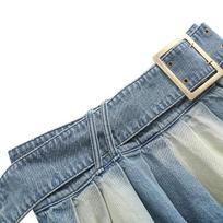 Women's Sexy Low-Waist Split Belt Denim Pleated A-line Mini Skirt Medium