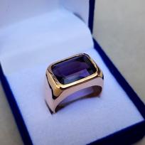 Violetinio ametisto 925 svarų sterlingų sidabro rožinio aukso užpildo žiedas, antspaudinis violetinio ametisto žiedas 5