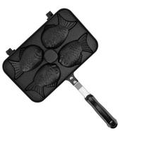 Taiyaki keptuvė 4 skyrių nelipni dvipusė su juoda apsauga nuo karščio rankena aliuminio lydinio vaflių keptuvė virtuvei L