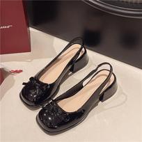 French fairy style bow bag head thick heel high heel sandals women's summer new with skirt single shoes women's shoes 35