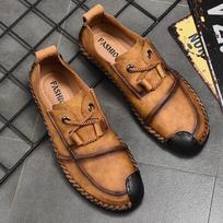 Fashionable New Men's Handmade Stitching Comfortable Soft Bottom Casual Leather Shoes Men's Breathable Lightweight Casual Shoes 38