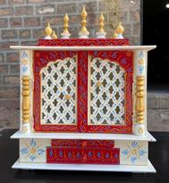 Embossed Painted Wall Shrine: Antique Finish Wooden Pooja Temple 24” X 12” X 30” (l x w x h) įvairiaspalvis
