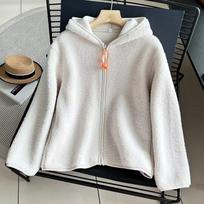 Women's Hooded Faux Lamb Fleece Polar Fleece Jacket, Autumn/Winter Style, Casual Zip Cardigan (SY430644) L