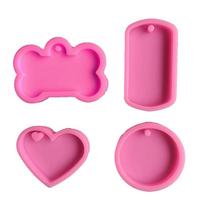Pet Hanging Tag Keychain Pendant Silicone Mold Handmade Dog Bones Love Heart Round Oval Keychain Charms Epoxy Resin Mold 1