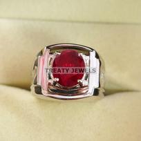 Ruby Oval Cut With 925 Sterling Silver Ring For Men's #B521 JL375684101995 4-16 US