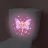 Glow-In-The-Dark Toilet Sticker Glowing Fairy & Butterfly Design Self-Adhesive Pvc Wall Art Door Sticker Removable Home Decor A