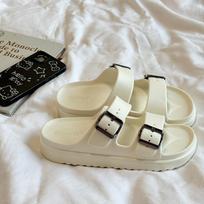 Women Men Double Buckle Adjustable Platform Slides Soft EVA Non-slip Summer Sandals Casual Indoor Outdoor Beach Slippers 36