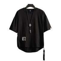 Men Summer T-shirt Loose Round Neck Side Zip Decor Pullover Solid Color Daily Wear Soft Short Sleeves Plus Size Men T-shirt Male Clothes 2XL