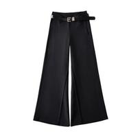 Women's Low Waist Wide Leg Pants Belted Loose Fit Black Trousers Casual Palazzo XS