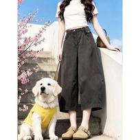 Women's High Rise Wide Leg Pants Loose Korean Solid Button Cargo Denim Capri Trousers Lazy Streetwear Cropped Jeans 2026 Spring Casual Bottoms