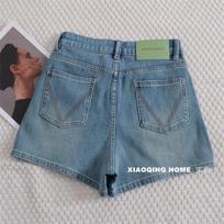 Women's High Waist Denim Shorts Straight Leg Sweatshorts Washed Stretch Fabric Summer Versatile Slim Vintage Hot Pants For Ladies XS