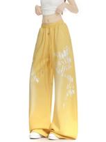 Women's High Waist Wide Leg Pants Straight Leg Sweatpants Vintage Gradient Letter Print Streetwear Loose Drapey Jazz Dance Trousers S