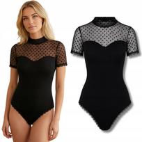 Women's Bodysuit Feminine Fitted Short Sleeve Classic Viscose Black S