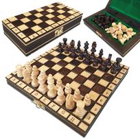 WOODEN TRAVEL CHESS SET, BURNT, TOURNAMENT, 20 x 20 CM, SMALL, MANUFACTURER