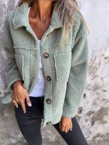 Women's Turn Down Collar Long Sleeve Fleece Jacket Regular Fit Fresh Sweet Style Teddy Coat With Pocket S