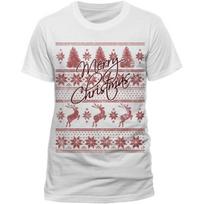 Unisex T-shirt Christmas Generic Fair Isle White XXL
