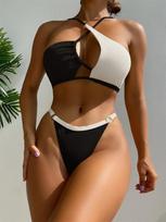 Asymmetric Thong Bikini Set 2025 Female Patchwork Brazilian Push Up Swimsuit Women Swimwear Bandage Bathing Suit S
