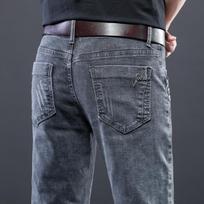 Autumn Winter Fleece-Lined Jeans for Men Slim Fit Skinny Gray Long Pants Korean Style Trendy Youth Stretch Casual Pants 27