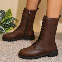 Fashion Lace Up Zipper Boots for Women Autumn Winter 2025 Solid Platform Modern Boots Woman Square Heel 36