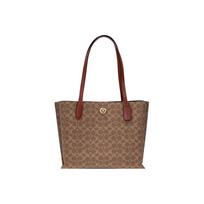 Coach Willow 34 Monogram Large Capacity Coated Canvas And Calfskin Tote Bag Women tote bags Brown C0693-B4NQ4 Gift Box Set (Basic Set+Yellow Box) brown