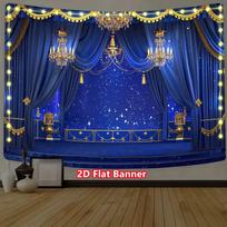 2D Luxury Stage Banner Cloth Blue Gold Curtains and Chandeliers Decor 47.2x31.5inch/120*80cm