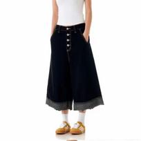 American Retro Patchwork Raw Edge Wide-Leg Culottes for Women Extra Large