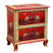 Wooden Painted Chest Elephant Bedside Storage Cabinet - Colorful Bohemian Style Storage Cabinet Cupboard Desk of Drawer Home Decor Furniture