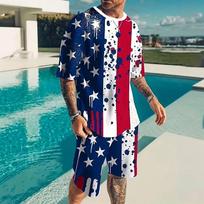 American Independence Day Men's American US Flag 2pcs Tees Summer Tops Sport Casual Sets S