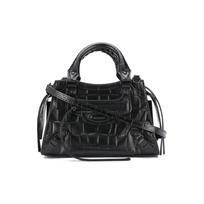 Balenciaga Neo Classic City AJ Crocodile Pattern Round Handle Detachable Shoulder Strap Mini Handbag Women handbags Black 63852415V671000 Gift Set(Basic Set+Box+Shopping Bag)