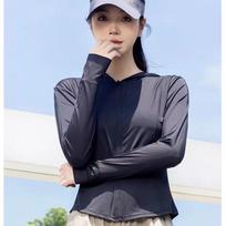 Women's Hooded Zip Up Jacket Slim Fit Sun Protection Top Solid Color Long Sleeve UPF50+ Ice Silk Breathable Outdoor Sports Sun Shirt M