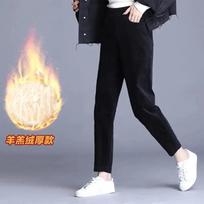 Women's High Waist Corduroy Harem Pants Straight Leg Thick Lambswool Lined Casual Winter Trousers With Side Pockets M