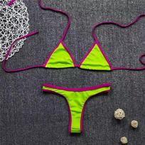 Women's Triangle Bikini Set Sleeveless Solid Color High Cut Swim Bottom Sexy Candy Color Two Piece Swimsuit Beach Bathing Suit S