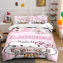 Cartoon Pink Labubu Bedding Set Bedding set (1 duvet cover, 2 pillowcases, duvet not included) 135x200cm