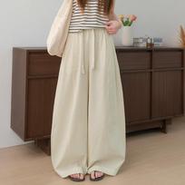 Women's High Waist Wide Leg Pants Loose Fit Japanese Casual Tencel Cotton Straight Trousers Solid Color Spring Summer Thin Drawstring Pants S