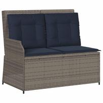 Garden Bench with Reclining Function and Cushions Grey Poly Rattan
