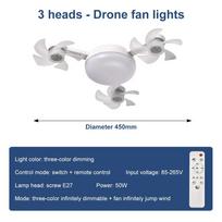 Drone Shape Ceiling Fans with Lights E26/E27 Dimmable Electric Fans Indoor LED Ceiling Lamps Fan for Home Kitchen Bedroom