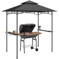 8' x 5' Grill Gazebo, Double Tiered BBQ Gazebo Shelter Canopy with LED Lights, 2 Side Shelves, Hooks, Dark Grey 240 x 150 x 258 cm