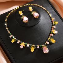 New French Ocean Zircon Necklace Earrings Set Fairy Tree Seal Fine Pair Dress Accessories Women
