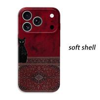 Mysterious Oriental Rug Black Cat Graphic Film Aesthetic Protective Shockproof Bumper Phone Case Cover For iPhone 14 15 16 Pro Max Plus IPHONE17PROMAX