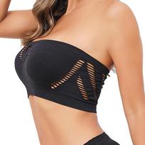 Women Seamless Hollow Out Solid Color Anti Exposure Strapless Bandeau Inner Wear S