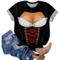 Women's Casual Neck Short Sleeve T-Shirt, Oktoberfest Print Top XXL