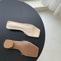 Fashion Outside Wood heels clear slides femme flip flops low hoof heels summer shoes woman celebrity transparent slippers women sandals 5