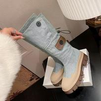 Women Blue Denim Thigh High Boots Thick Heels Thick Heels Autumn Winter Fashion Platform Knee High Boots 40
