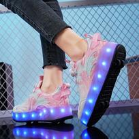 New Runaway Shoes Boys Four-wheel Pulley Skating Into Deformation Shoelace Light Luminous Walking Wheels 30